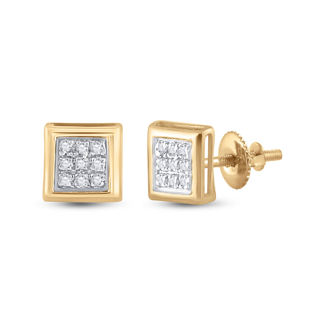 14kt Yellow Gold Womens Round Diamond Square Earrings 1/20 Cttw