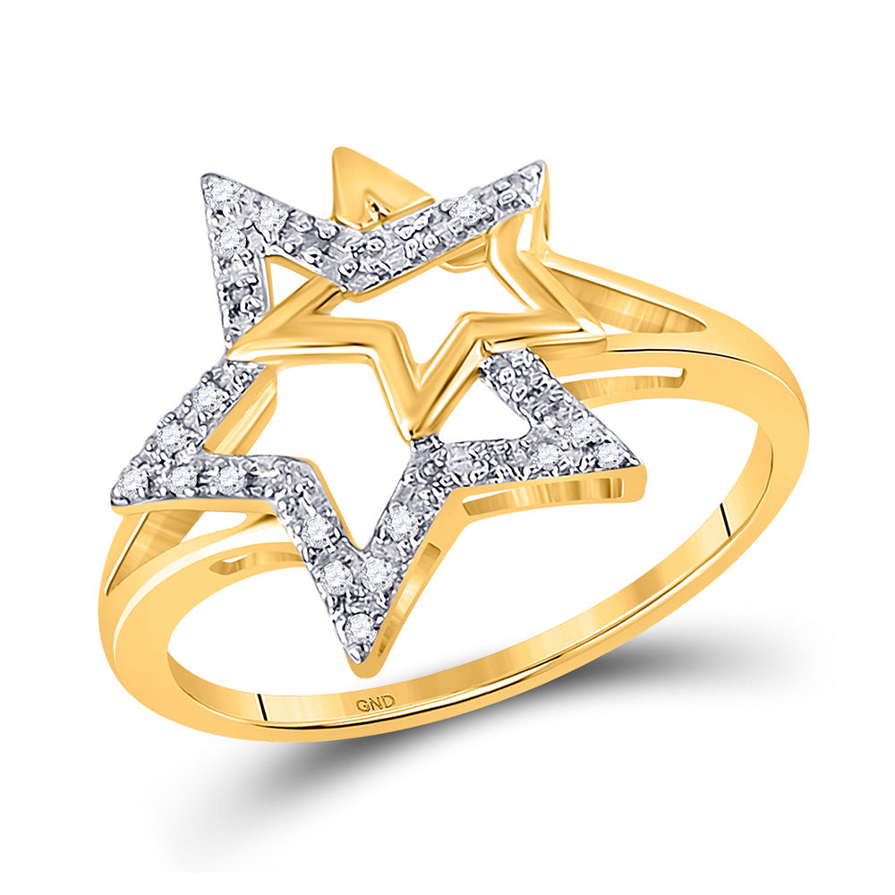 10kt Yellow Gold Womens Round Diamond Double Star Outline Ring 1/10 Cttw
