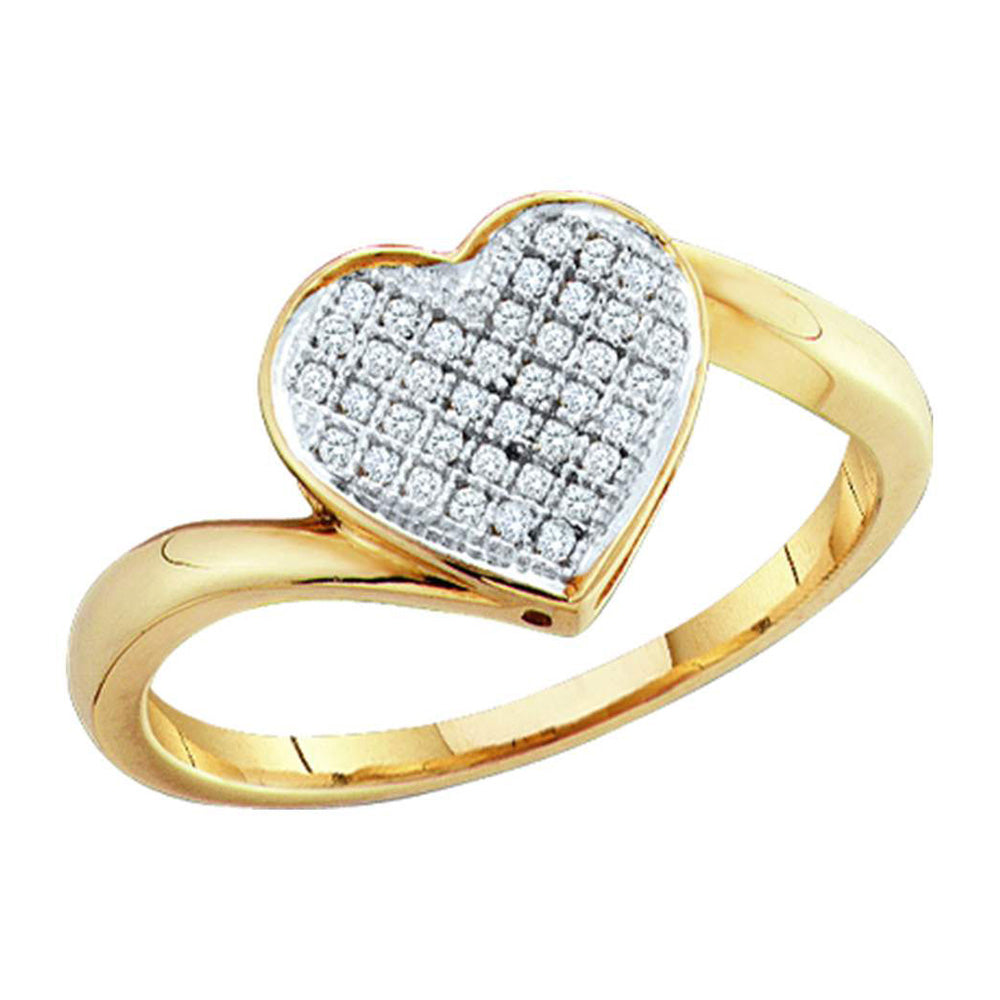 Yellow-tone Sterling Silver Womens Round Diamond Heart Cluster Ring 1/20 Cttw
