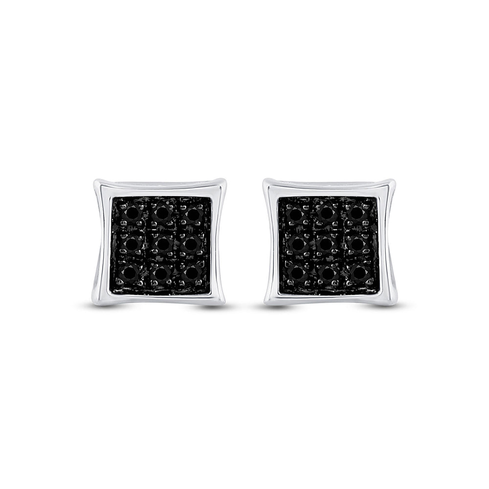 Sterling Silver Mens Round Black Color Enhanced Diamond Square Earrings 1/20 Cttw