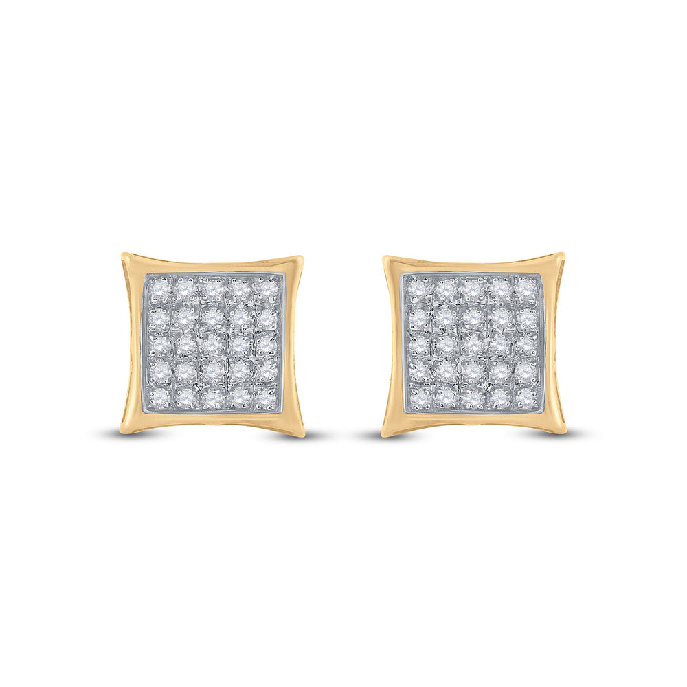Yellow-tone Sterling Silver Womens Round Diamond Kite Square Earrings 1/6 Cttw