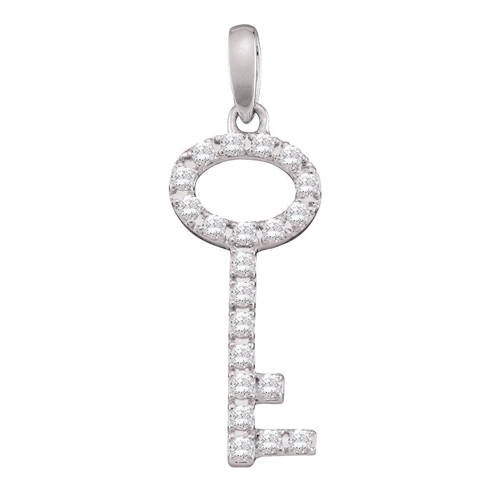 10kt White Gold Womens Round Pave-set Diamond Small Key Pendant 1/4 Cttw
