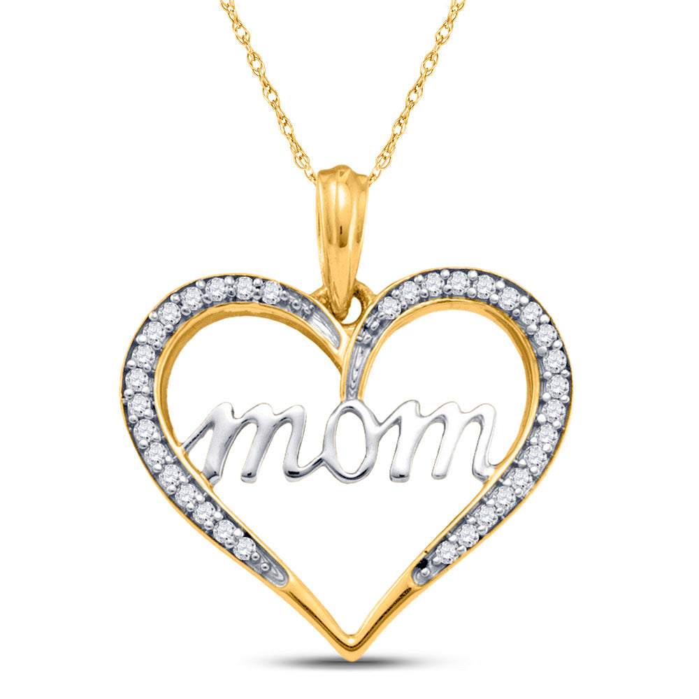 10kt Yellow Gold Womens Round Diamond Heart Mom Mother Pendant 1/8 Cttw