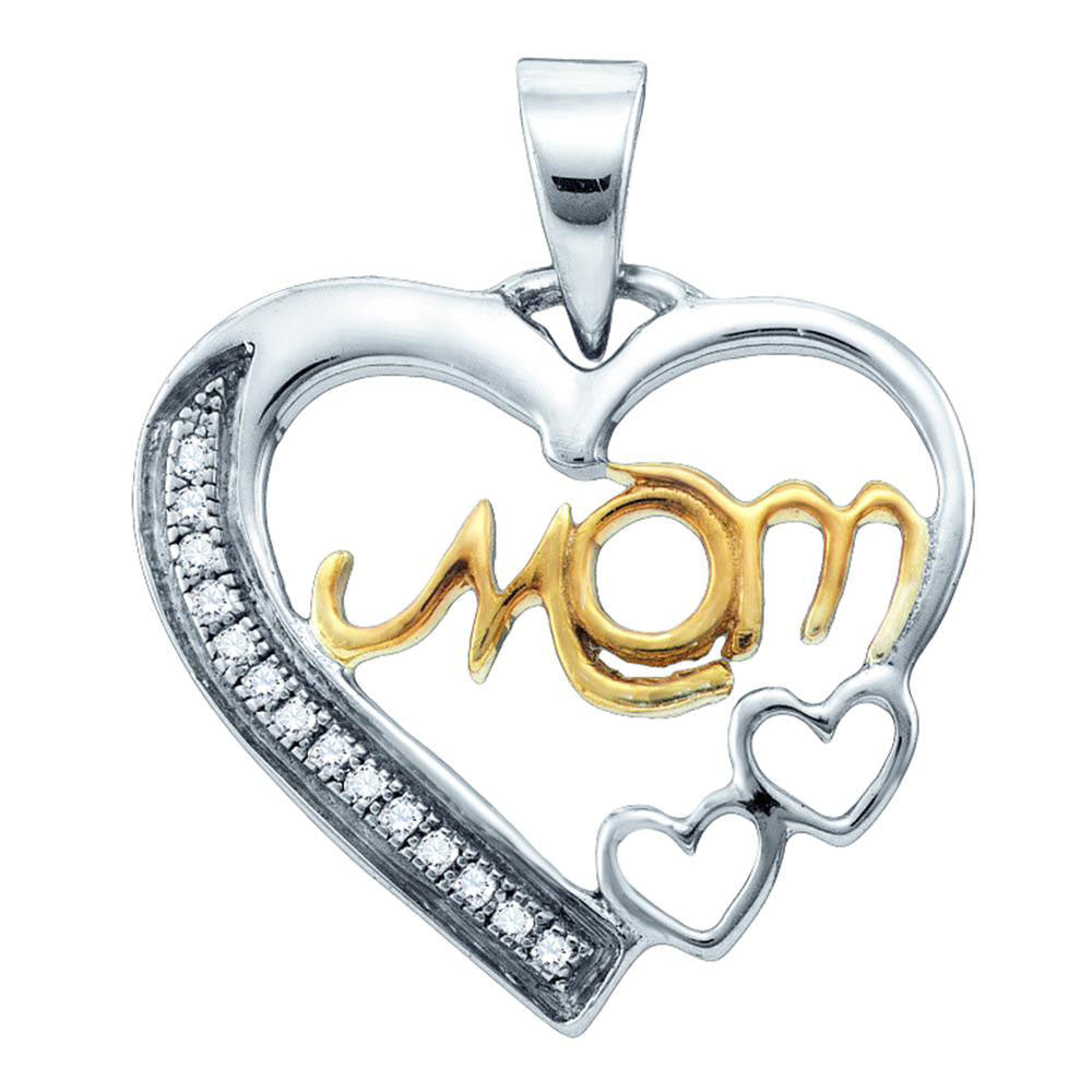 Sterling Silver Yellow-tone Womens Round Diamond Mom Mother Heart Pendant 1/20 Cttw