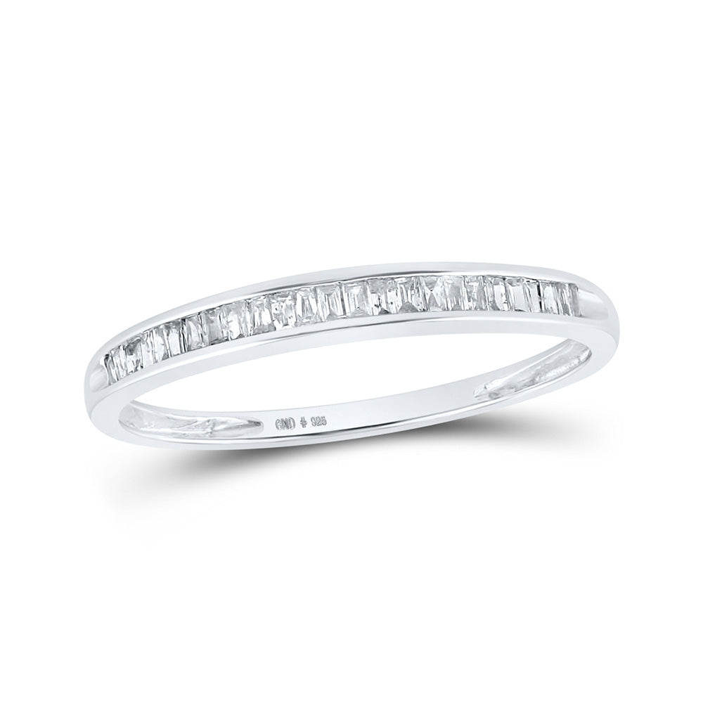 Sterling Silver Womens Baguette Diamond Wedding Anniversary Band Ring 1/6 Cttw