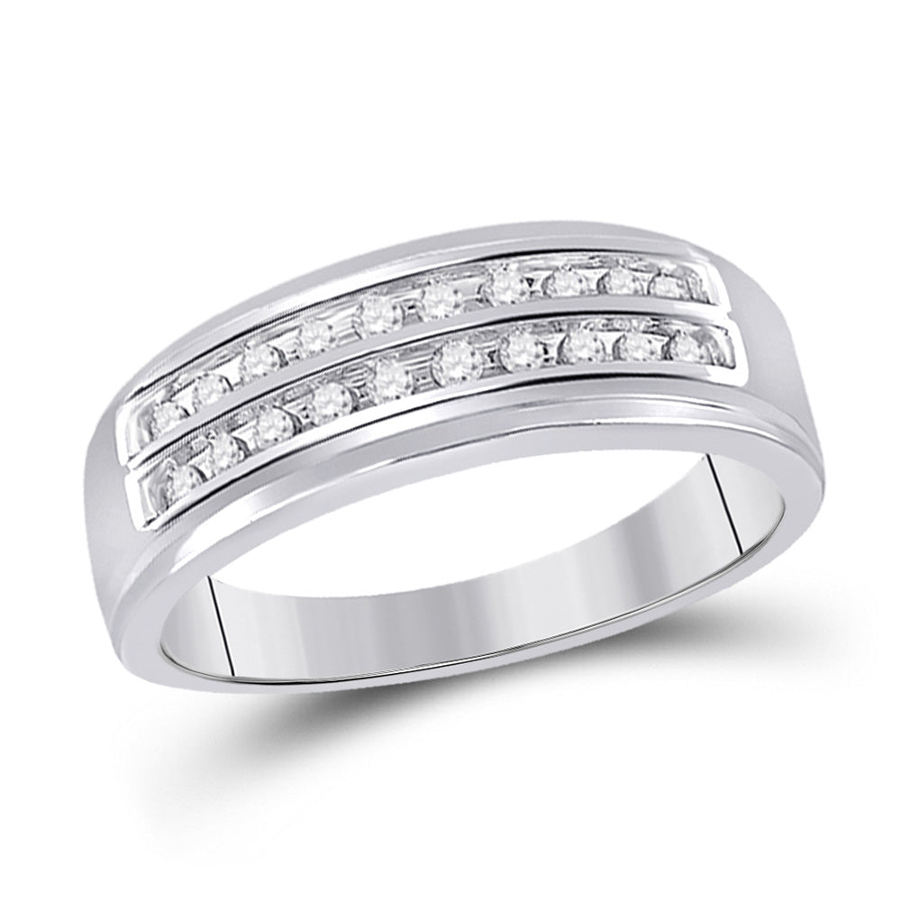 14kt White Gold Mens Round Diamond 2-row Wedding Anniversary Band Ring 1/4 Cttw