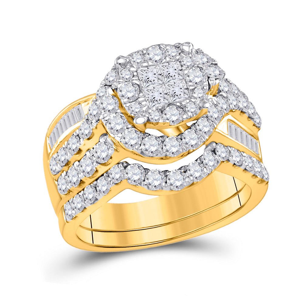 14kt Yellow Gold Princess Round Diamond Bridal Wedding Ring Band Set 1-3/4 Cttw
