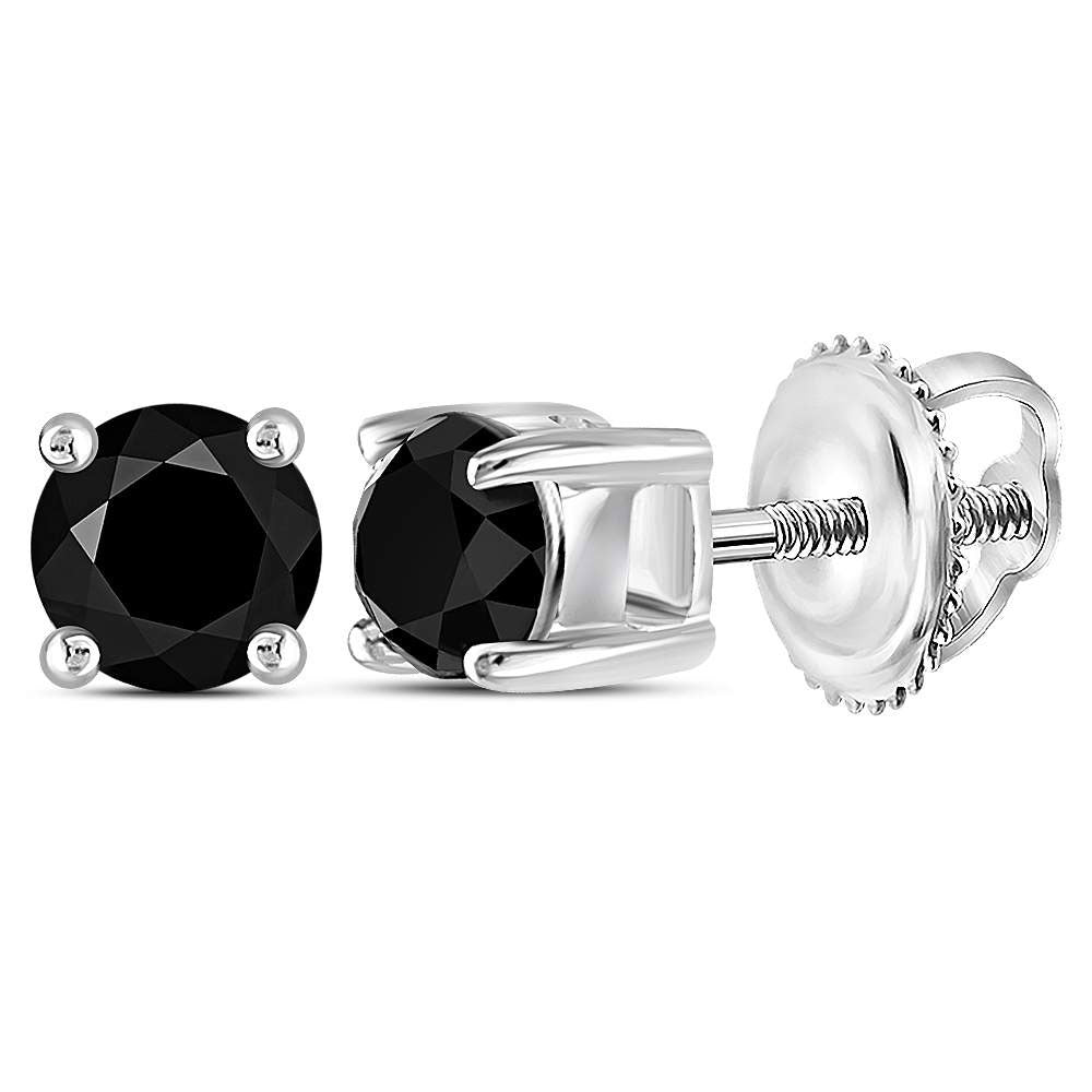 10kt White Gold Womens Round Black Color Enhanced Diamond Solitaire Earrings 1/2 Cttw