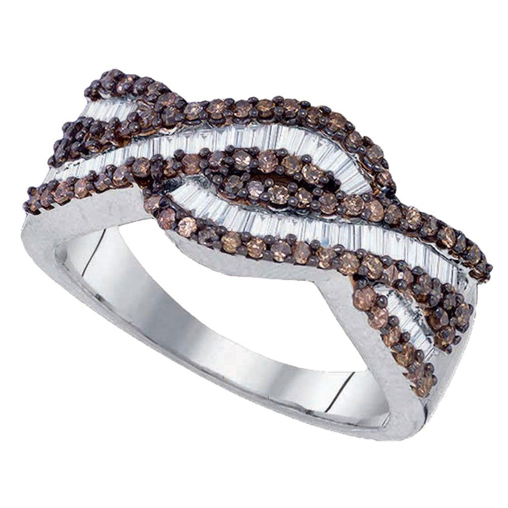 Sterling Silver Womens Round Brown Diamond Band Ring 3/4 Cttw