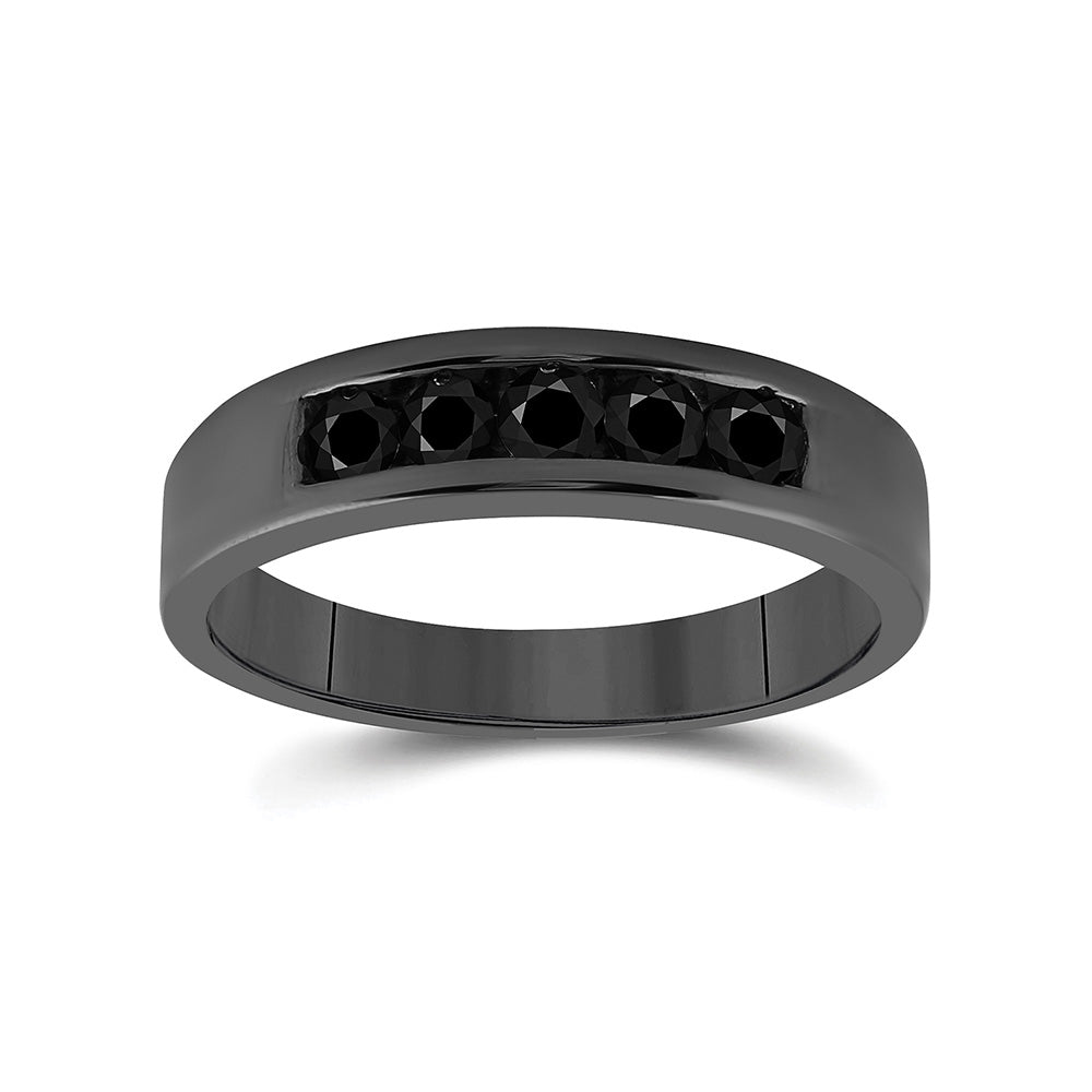 Sterling Silver Black Color Enhanced Round Diamond Mens Wedding Anniversary Band 5/8 Cttw