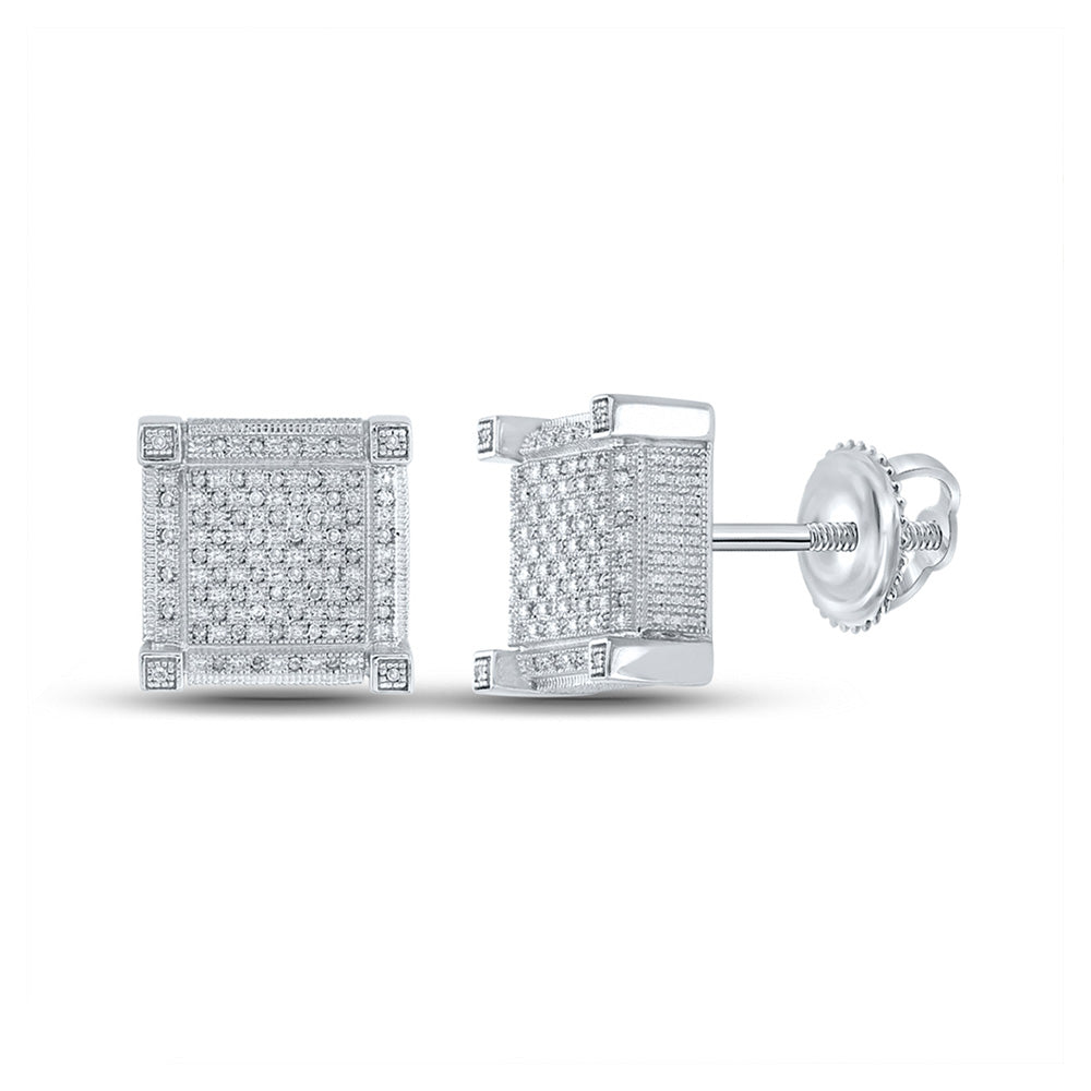 Sterling Silver Mens Round Diamond Square Earrings 1/3 Cttw