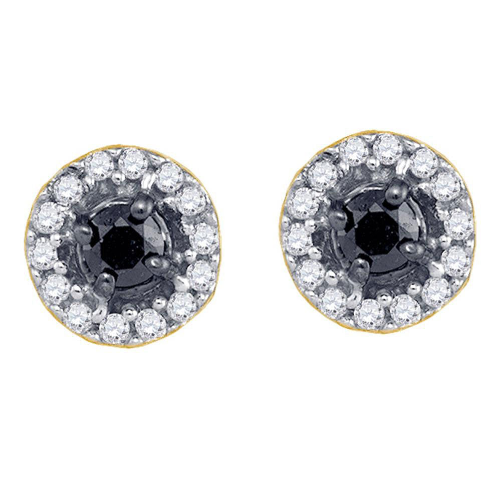10kt Yellow Gold Womens Round Black Color Enhanced Diamond Cluster Earrings 1/5 Cttw