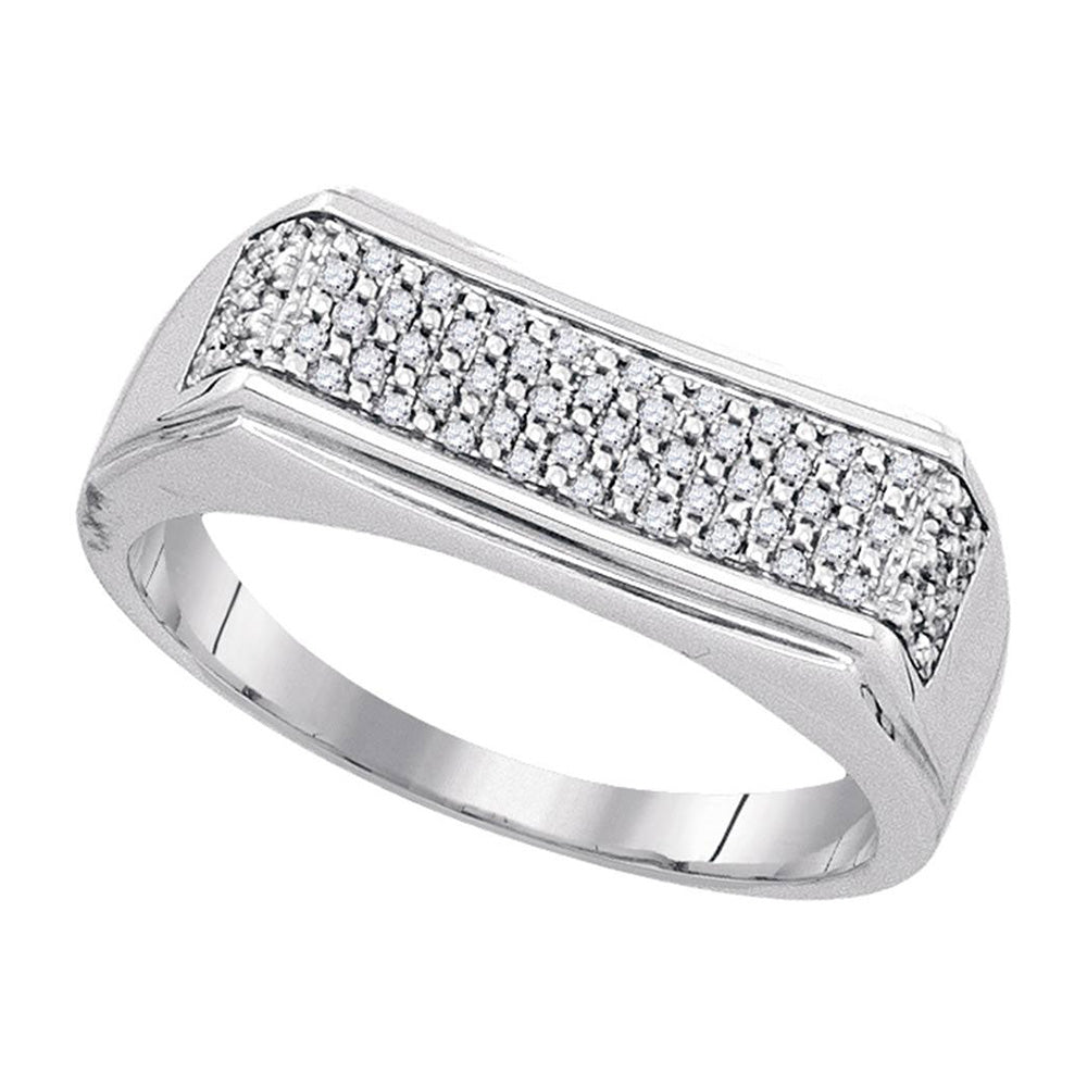 Sterling Silver Mens Round Diamond Rectangle Band Ring 1/6 Cttw