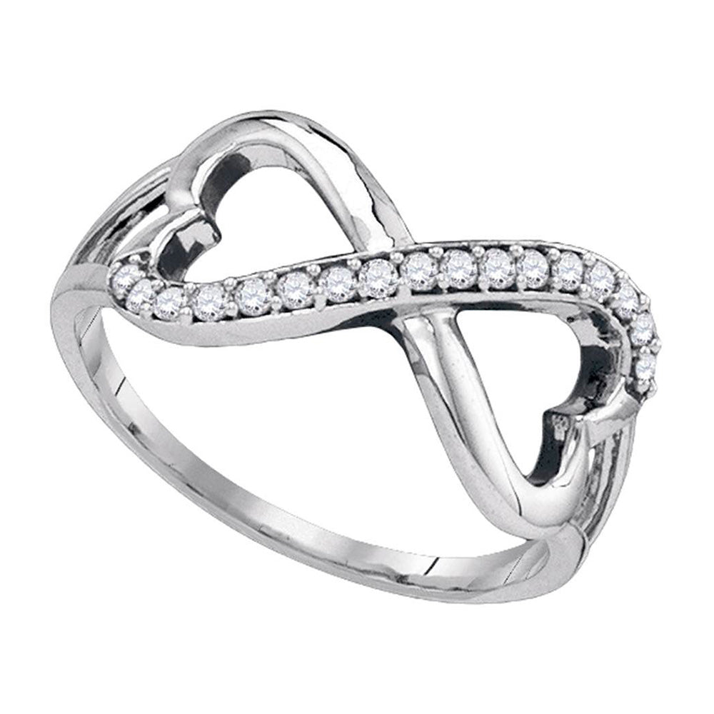 10kt White Gold Womens Round Diamond Infinity Double Heart Ring 1/6 Cttw