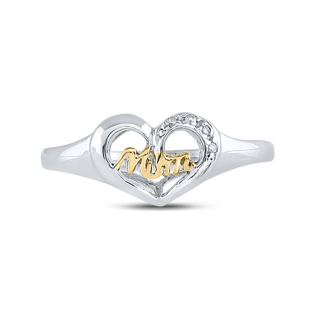Sterling Silver Womens Round Diamond Mom Heart Ring .02 Cttw