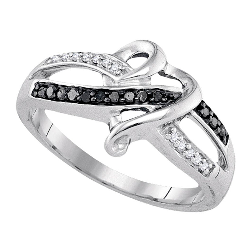 Sterling Silver Black Color Enhanced Round Pave-set Diamond Womens Band Ring 1/10 Cttw