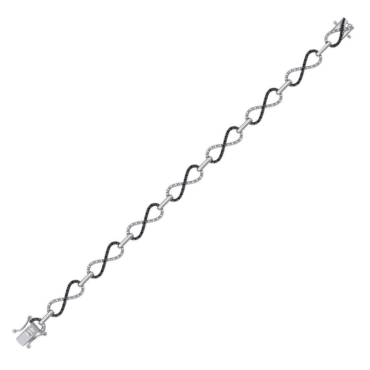 Sterling Silver Womens Round Black Color Enhanced Diamond Infinity Bracelet 1/2 Cttw