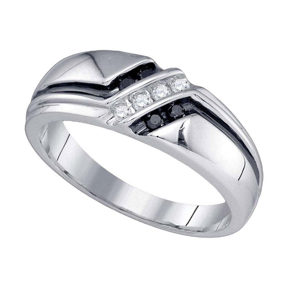 14kt White Gold Mens Round Black Color Enhanced Diamond Band Ring 1/5 Cttw