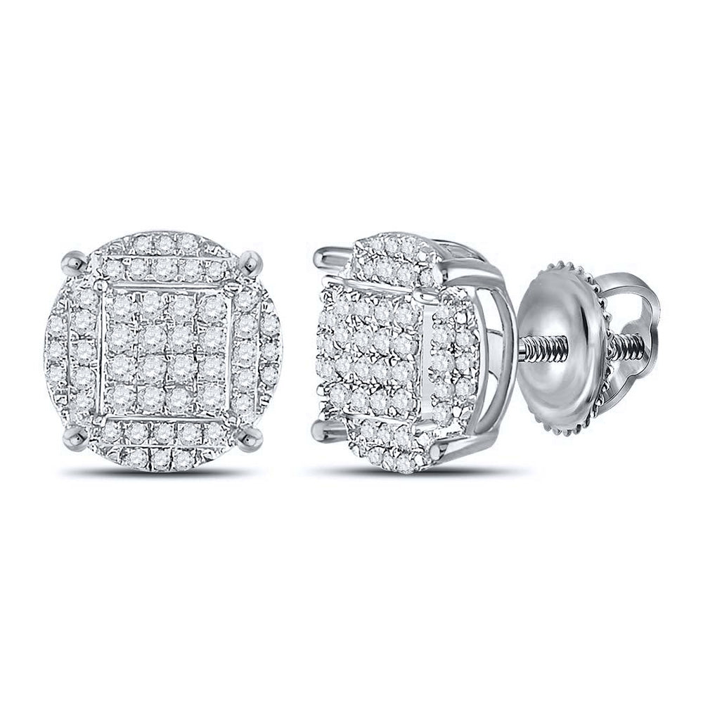 Sterling Silver Mens Round Diamond Cluster Earrings 1/2 Cttw