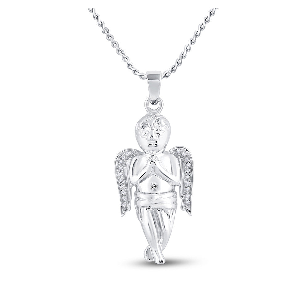 Sterling Silver Mens Round Diamond Angel Angel Cherub Charm Pendant 1/20 Cttw