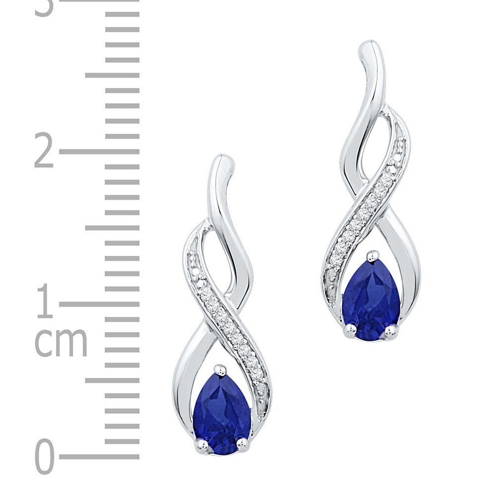 10kt White Gold Womens Pear Lab-Created Blue Sapphire Diamond Stud Earrings 1 Cttw