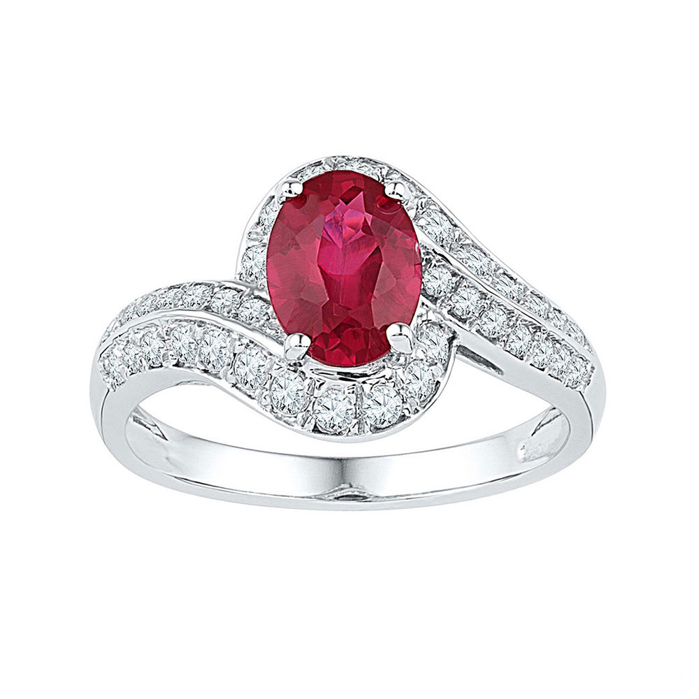 10kt White Gold Womens Oval Lab-Created Ruby Solitaire Ring 2 Cttw