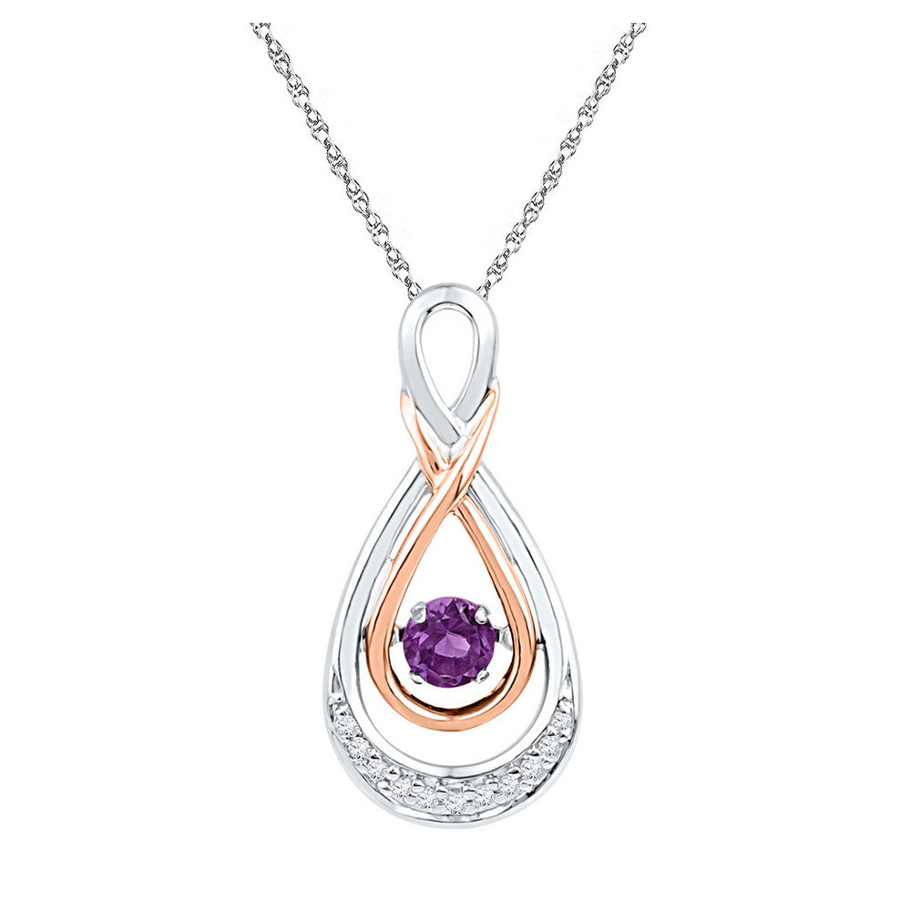 10kt Two-tone Gold Womens Round Lab-Created Amethyst Teardrop Pendant 1/4 Cttw