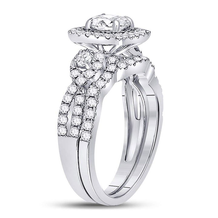 14kt White Gold Womens Round Diamond Halo Bridal Wedding Engagement Ring Band Set 1-3/4 Cttw