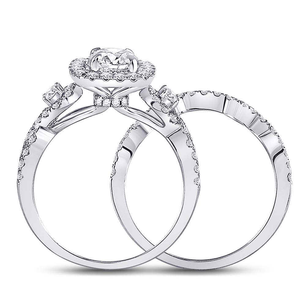 14kt White Gold Womens Round Diamond Halo Bridal Wedding Engagement Ring Band Set 1-3/4 Cttw
