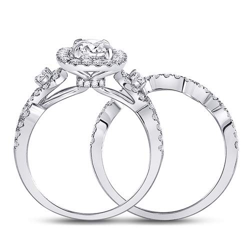 14kt White Gold Womens Round Diamond Halo Bridal Wedding Engagement Ring Band Set 1-3/4 Cttw