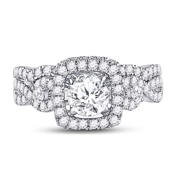 14kt White Gold Womens Round Diamond Halo Bridal Wedding Engagement Ring Band Set 1-3/4 Cttw