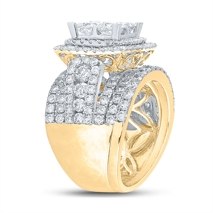 14kt Yellow Gold Womens Princess Diamond Bridal Wedding Engagement Ring Band Set 4-1/2 Cttw