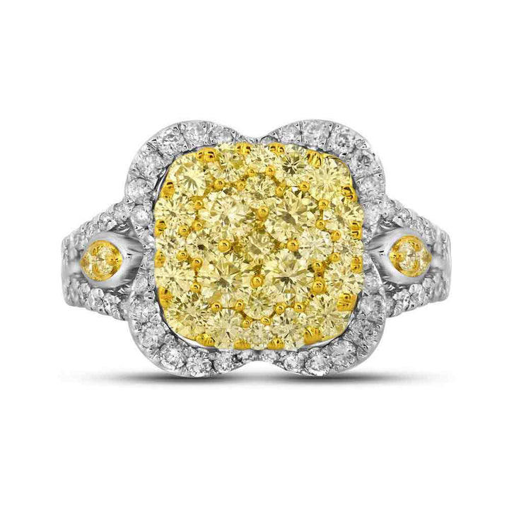 14kt White Gold Womens Round Canary Yellow Diamond Cluster Ring 1-3/4 Cttw