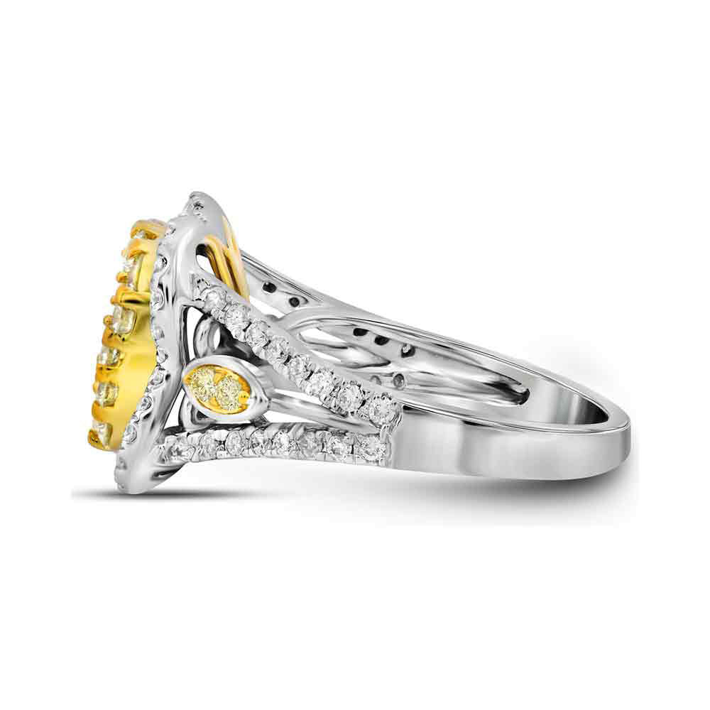 14kt White Gold Womens Round Canary Yellow Diamond Cluster Ring 1-3/4 Cttw