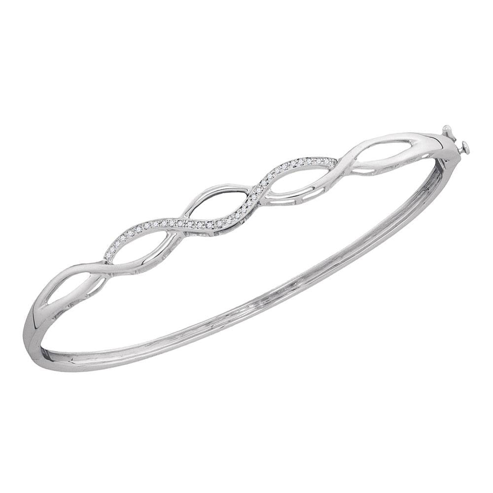 10kt White Gold Women's Diamond Woven Strand Bangle Bracelet 1/8 ctw