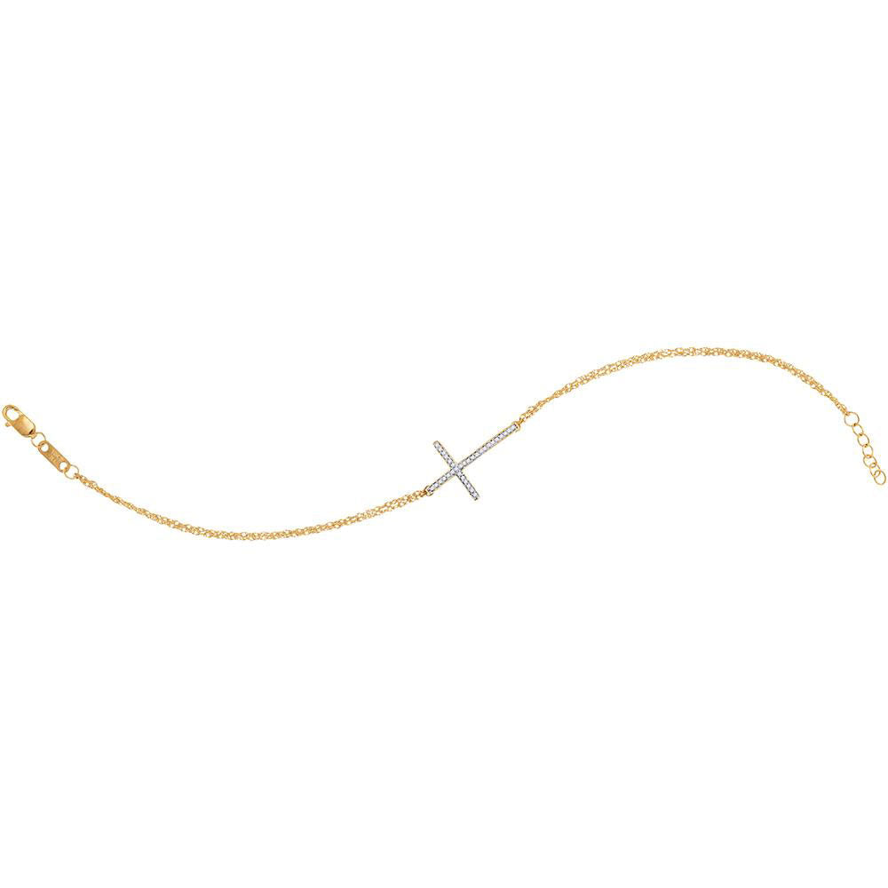 10kt Yellow Gold Women's Round Diamond Cross Bracelet 1/10 ctw