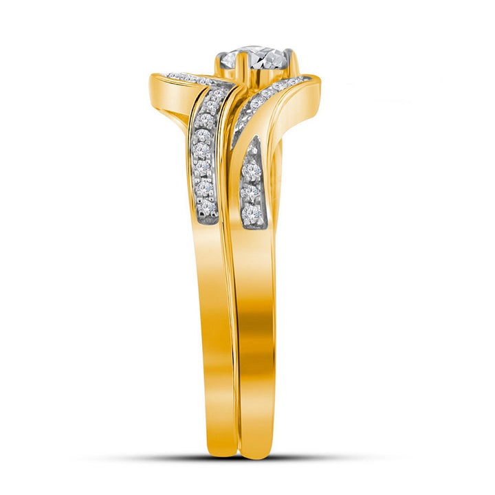 10kt Yellow Gold Womens Round Diamond Bridal Wedding Engagement Ring Band Set 1/3 Cttw