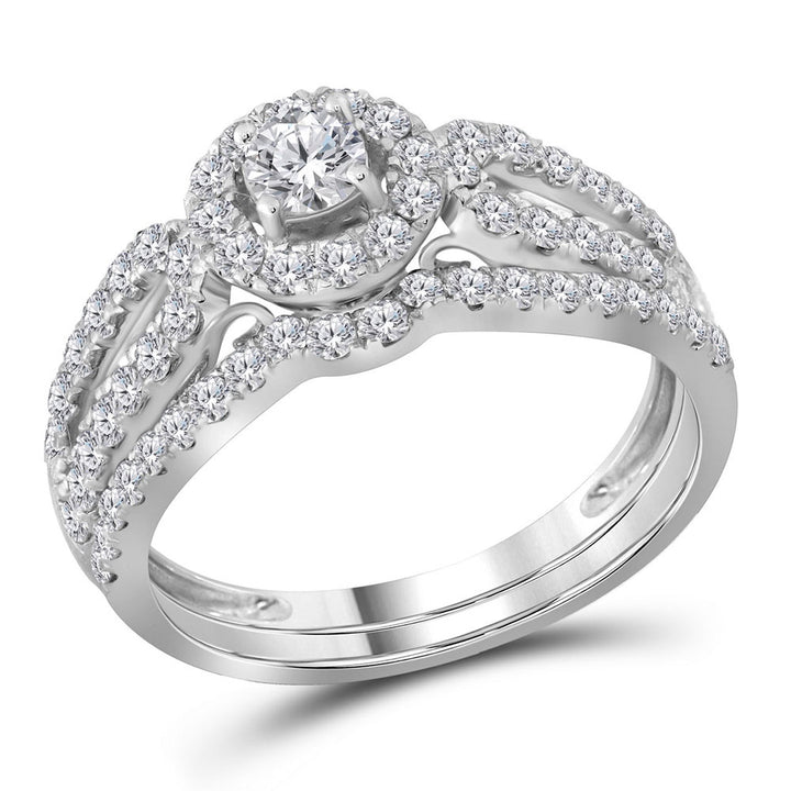 14kt White Gold Womens Round Diamond Halo Split-shank Bridal Wedding Engagement Ring Band Set 1.00 Cttw (Certified)