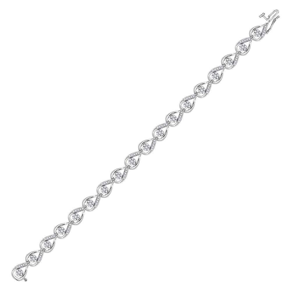 10kt White Gold Women's Diamond Teardrop Cluster Fashion Bracelet 1-1/4 ctw