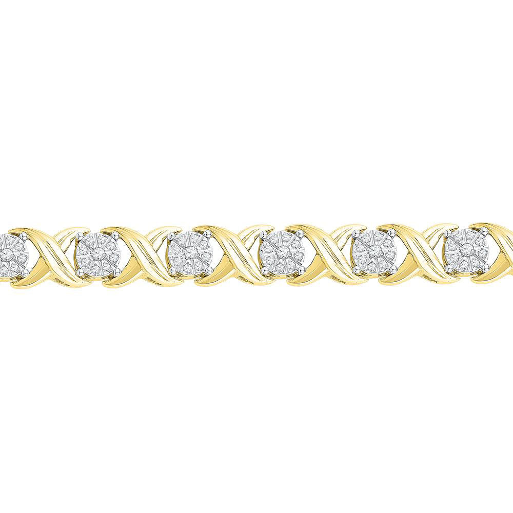 10kt Yellow Gold Women's Diamond X Link Fashion Bracelet 1 ctw