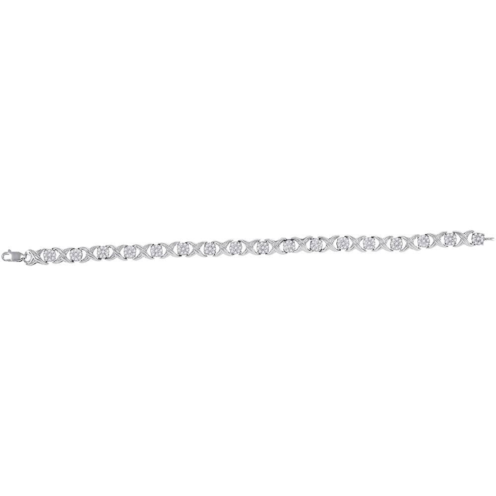 10kt White Gold Women's Round Diamond XOXO Bracelet 1 ctw