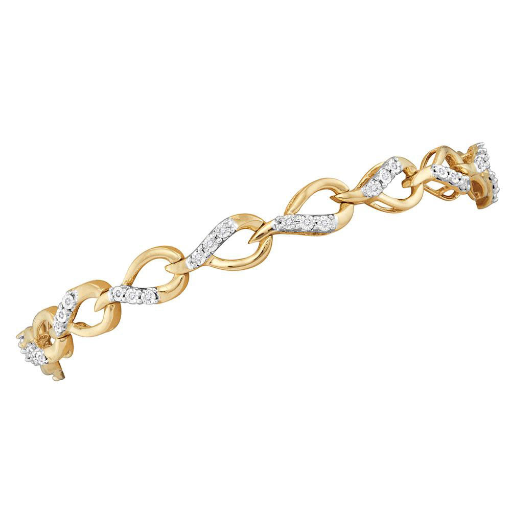 10kt Yellow Gold Women's Diamond Linked Teardrop Fashion Bracelet 1/6 ctw