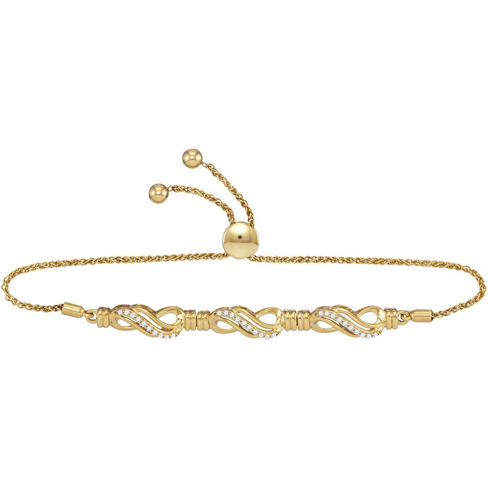 10kt Yellow Gold Women's Diamond Crossover Bolo Bracelet 1/6 ctw