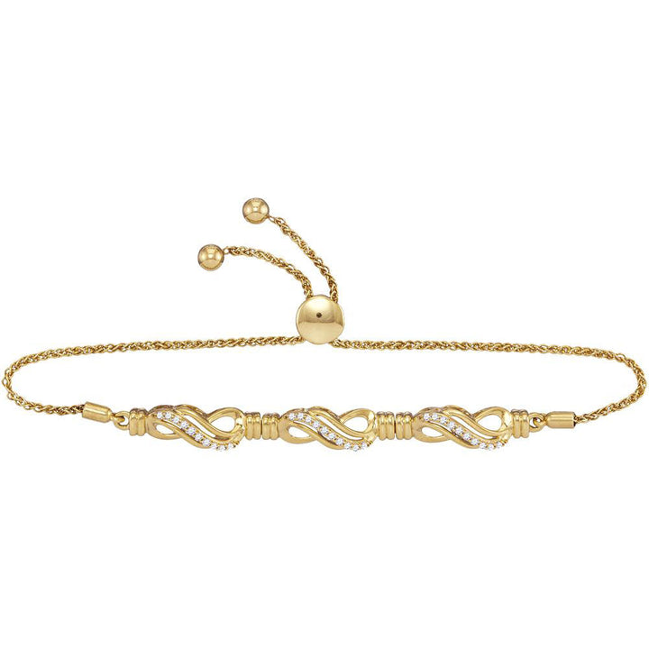 10kt Yellow Gold Women's Diamond Crossover Bolo Bracelet 1/6 ctw