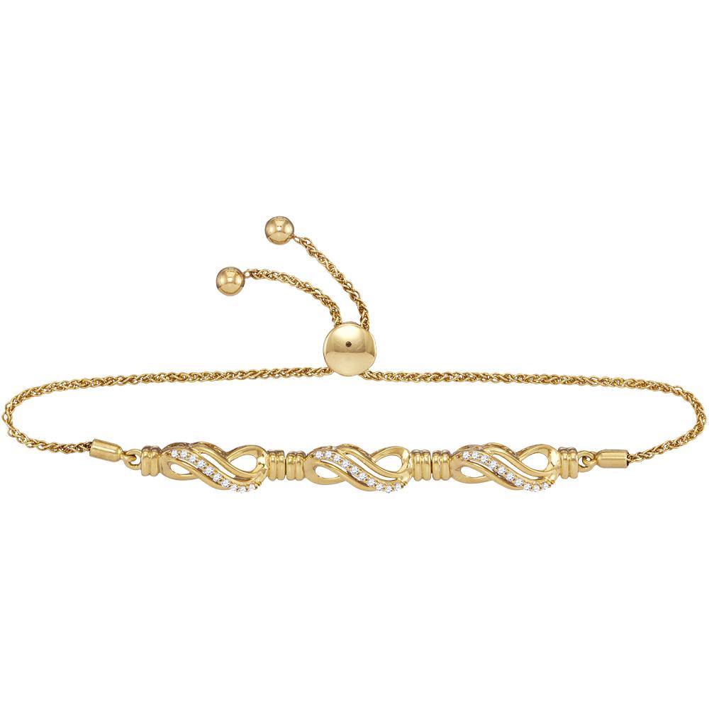 10kt Yellow Gold Women's Diamond Crossover Bolo Bracelet 1/6 ctw - view 2