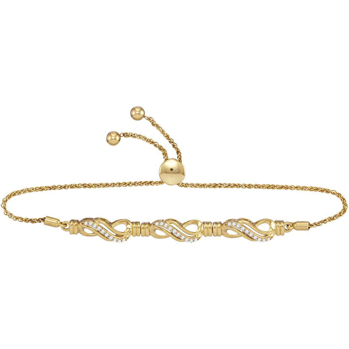 10kt Yellow Gold Women's Diamond Crossover Bolo Bracelet 1/6 ctw - view 2