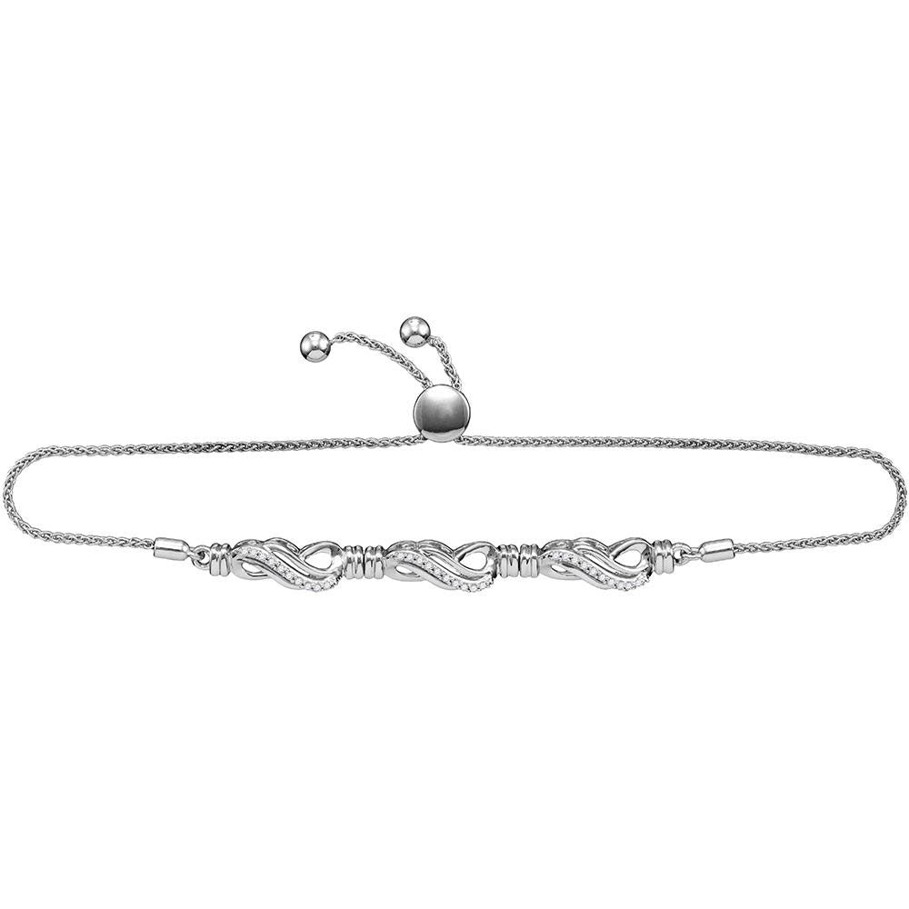 10kt White Gold Women's Diamond Crossover Bolo Bracelet 1/6 ctw