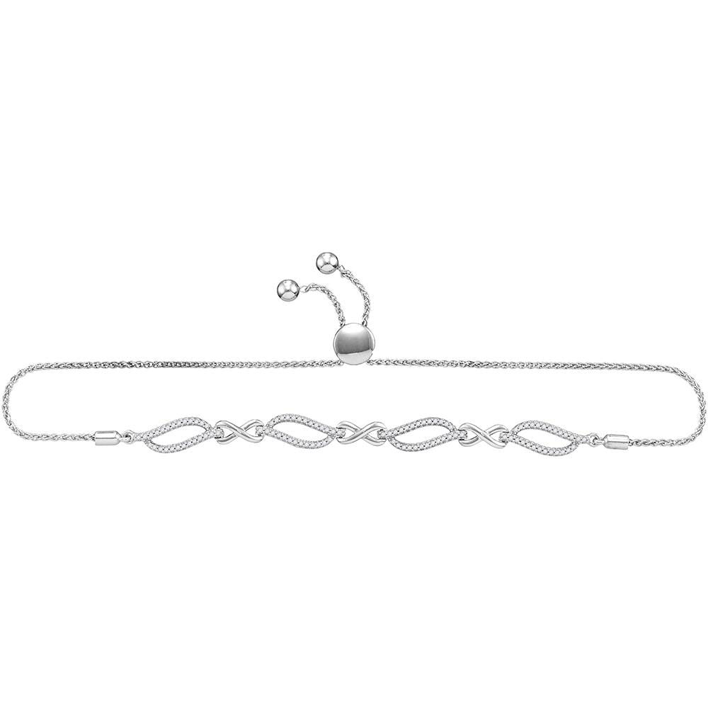 10kt White Gold Women's Diamond Oval Link Bolo Bracelet 1/4 ctw