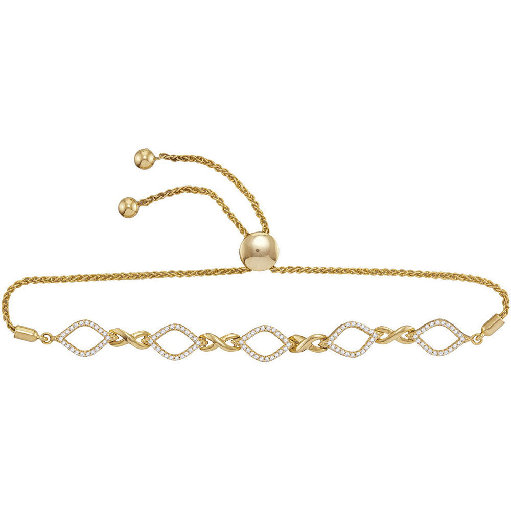 10kt Yellow Gold Women's Diamond Infinity Oval Bolo Bracelet 1/4 ctw