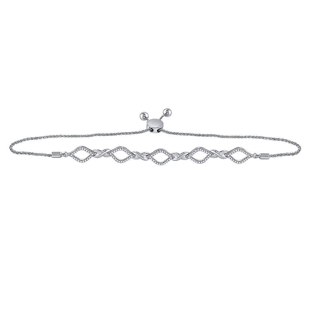 10kt White Gold Women's Diamond Infinity Oval Bolo Bracelet 1/4 ctw